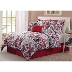  Coralee Red Floral Printed 6 Piece Comforter Bed In A Bag 