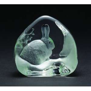  Snow Hare Bunny Rabbit Etched Crystal Sculpture by Mats 