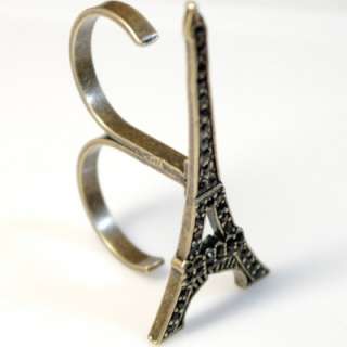 Eiffel tower rings Double Finger Ring Antique Gold  