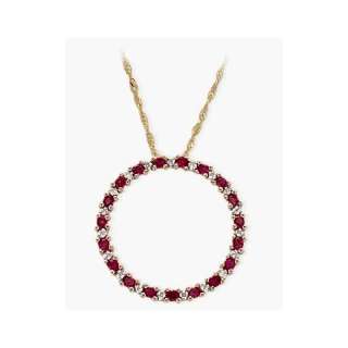 Yellow Gold Diamond & Genuine Ruby Circle of Life Pendant with 20 Inch 