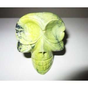  Serpentine Semiprecious Stone Carved and Polished As Skull 