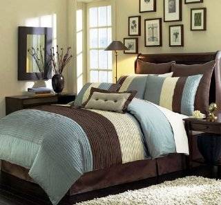 Pieces Blue Beige Brown Luxury Stripe Comforter (90x92) Bed in a 
