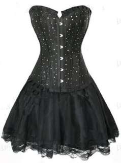 Classy Black Satin Boned Moulin Showgirl Corset and Matching Silky 