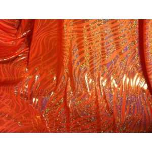  Neon Orange/gold Hologram Metallic 2 Way Stretch Spandex 