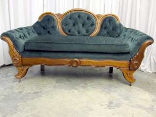 1800s Antique Victorian Style Sofa Couch Button Tuck Upholstry w 