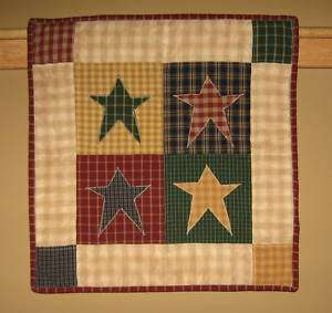   Hanging Quilt Primitive Country Scrappy Stars 18 x18 inch Homespun