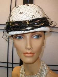   60s SCHIAPARELLI WHITE STRAW RIDING BRIM Shiny Bow Mod Dress Top Hat