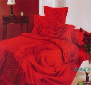 New 4 Pcs Red Rose Queen Duvet Comforter Bedding Set  