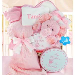  Minky Dots Pink Personalized Gift Basket Baby