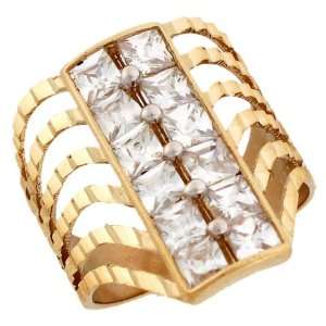   Solid Yellow Gold Diamond Cut CZ Eye Catching Ring Jewelry Jewelry
