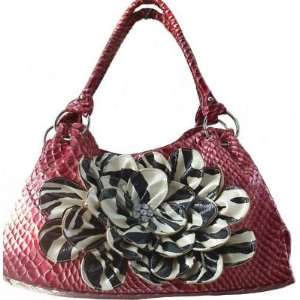  Croc Textured with Zebra Flower Patent Like Shoulder 