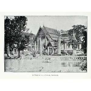  1895 Halftone Print Vietnamese Temple Canal Bangkok Wat 