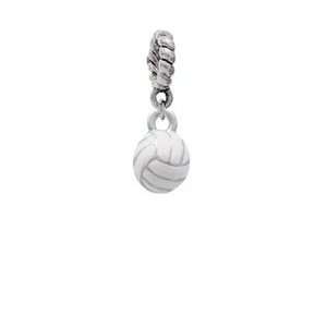 3 D White Volleyball Silver Plated European Charm Dangle 