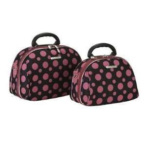   Piece Cosmetic Case Set in Black and Pink Dots by Fox Luggage Beauty
