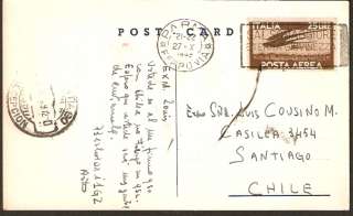 2167 ITALY TO CHILE QSL AIR MAIL CARD 1949 PARMA  