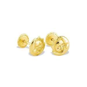    Solid 14k Yellow Gold Puffy Sun Moon Stud Earrings Jewelry