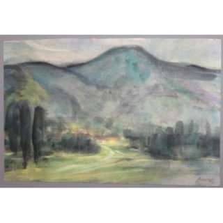 VINTAGE WATERCOLOR PAINTING MOUNTAIN LANDSCAPE IMPRESSIONISM SIGNED 