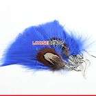 60 PAIRS BLUE GENUINE FEATHER LONG EARDROP DANGLY EARRI