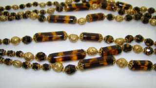   Haskell Art Glass Faux Tortoise Necklace Russian Gold Plate  