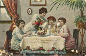 EASTER WOMEN Tea drinking Russian ANTIQUE Postcard 1914 Imperial Stamp 