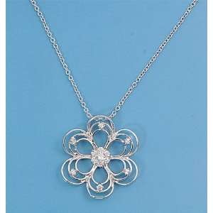  Sterling Silver Abstract Plumeria CZ Necklace Jewelry