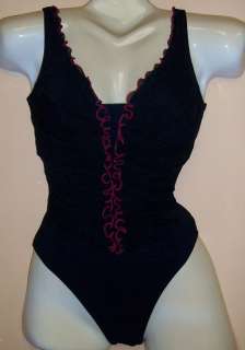 NWT GOTTEX BLK RED RUCHED BATHING SUIT SWIMSUIT SZ 14  