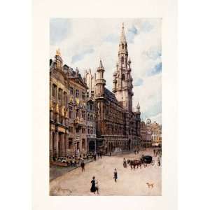  1907 Color Print Hotel de Ville Grand Palace Brussels 