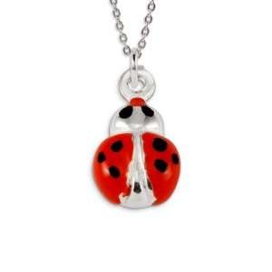    .925 Sterling Silver Red Black Enamel Lady Bug Pendant Jewelry