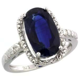 Sterling Silver Large Oval Stone Ring w/ 0.06 Carat Brilliant Cut 