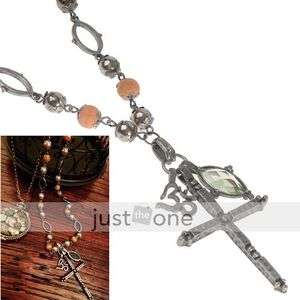 Mens Womens Ladies Unisex Retro Metal Rosary Beads Necklace with Cross 