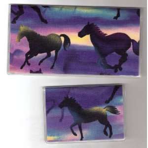   Set Made with Horses Running in Sunset Blue Fabric 