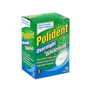 Polident Overnight Whitening Denture Cleanser, Antibacterial, Tablets 