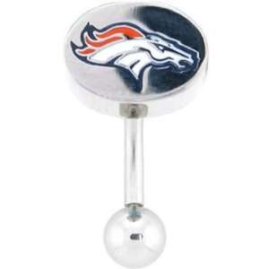   Football League Logo Top Mount Curved Belly Ring   Denver Broncos