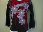 VIRGIN ONLY SEQUIN & BEADED FLORAL 3/4 SLEEVE SHIRT L  