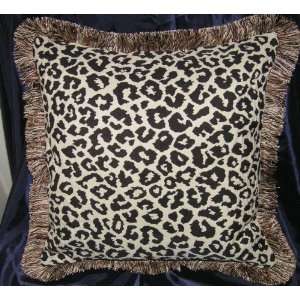    Leopard Print Fringed Designer Throw Pillow