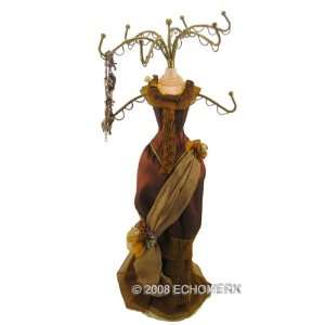  Victorian Ruffle Doll Jewelry Stand Brown 14.5 Inches 