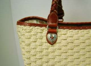   HANDBAG PEGGY STRAW TOTE W/ RED LEATHER ACCENTS~ LADYBUG HEART LINING