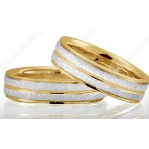  His and Her Wedding Ring Set 6.50mm Wide, Sand Stone Finish Jewelry