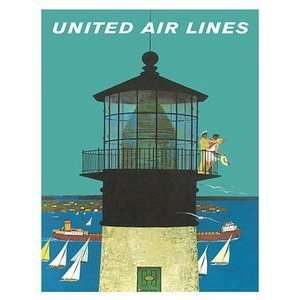  World Travel Poster United Air Lines Lighthouse 9 inch by 