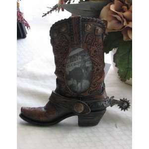 Tooled Leather Spur Boot Frame 