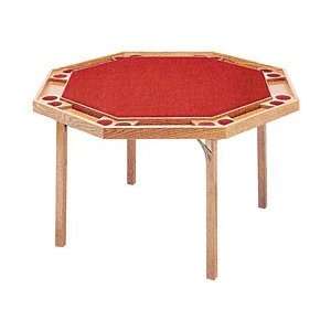 Natural Wood Octagonal Poker Table with Red Nylon Top  