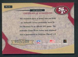 2008 Leaf Certified Materials Joe Montana FOTG Fabric of the Game 