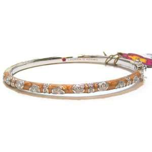   Flowers and Light Brown Enamel Stackable CZ Bangle Bracelet Jewelry