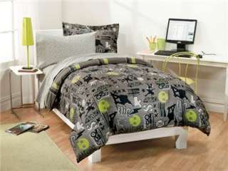 TWIN Boys Teen SKATEBOARD Skull Grey Comforter Bed Set  