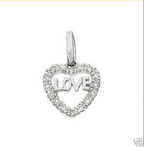 14K Solid White Gold Diamond Love Heart Pendant 17109  