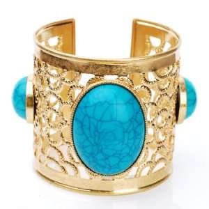   Gypsy Inspired Vintage Cuff Bracelet in Gold Turquoise Tones Jewelry