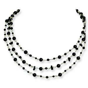  Sterling Silver Onyx/Quartz/Black Beaded Necklace Jewelry