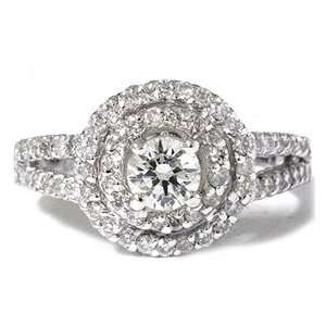   25CT Round Diamond Double Halo Engagement Ring Vintage 14K White Gold