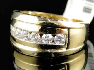 14K MENS YELLOW GOLD 1 ROW REAL WEDDING BAND DIAMOND 12 MM RING 1 CT 