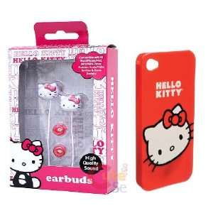   Iphone 4 / Iphone 4s Hard Shell Case and Hello Kitty Ear Bud Earphones